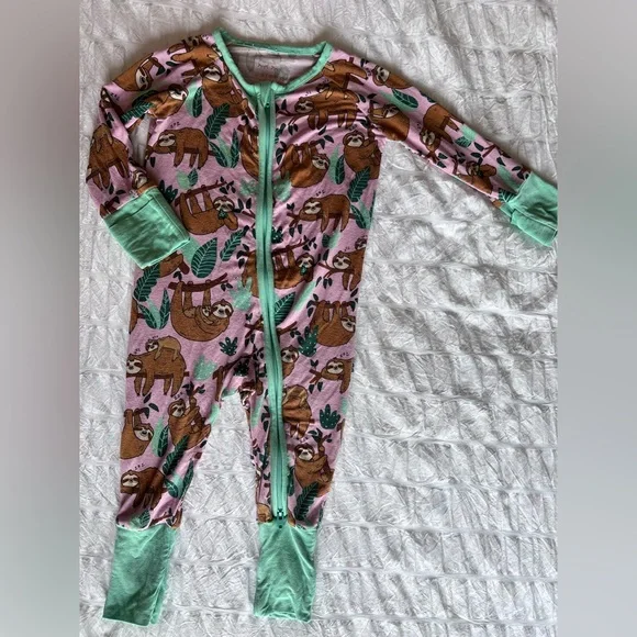 Little Sleepies Pink Sleepy Sloth Bamboo Zippy Pajamas Size 3-6M - Picture 3 of 12